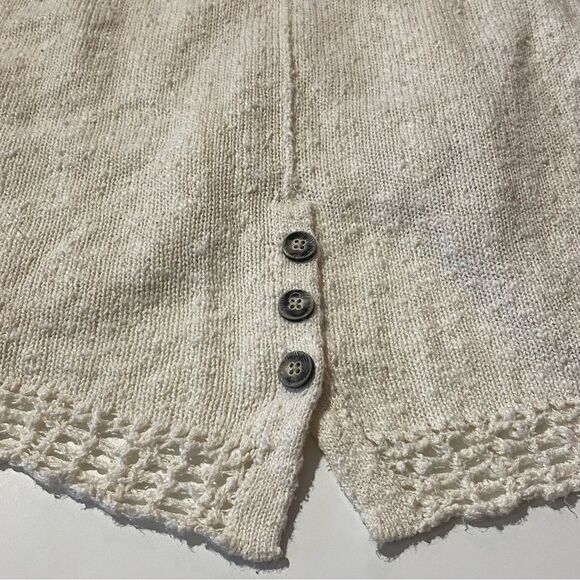 Lucky Brand Cream Mixed Weave Chunky Knit BOHO Pullover V Neck Sweater Size M - Picture 2 of 12
